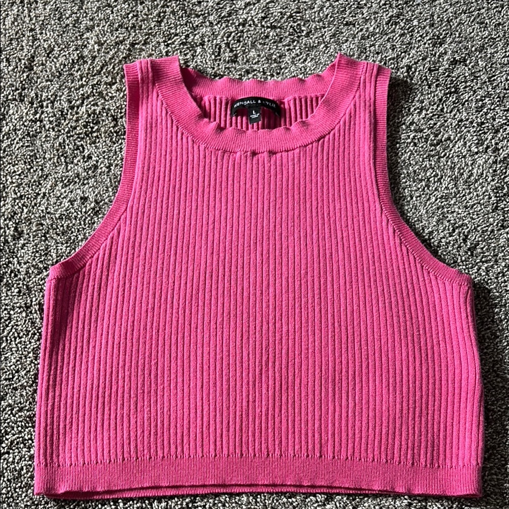 Kendall & Kylie Vibrant Pink Ribbed Top